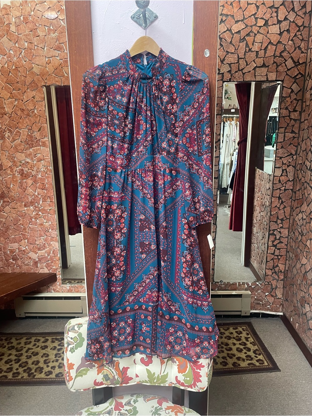 julia jordan Teal and Burgundy Floral Long-Sleeve Maxi Dress